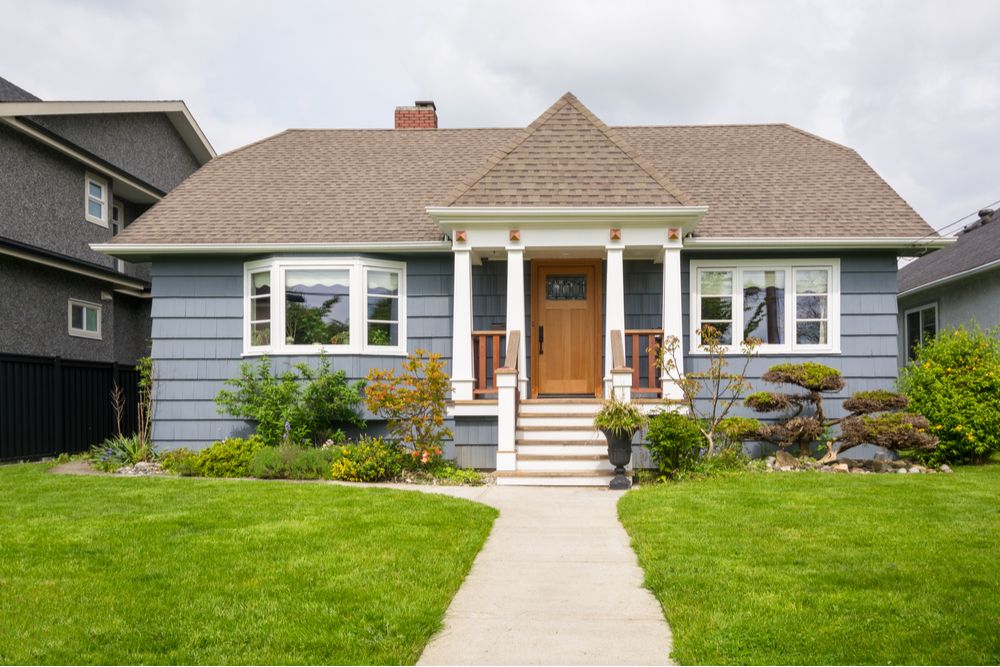 Blue house and front yard